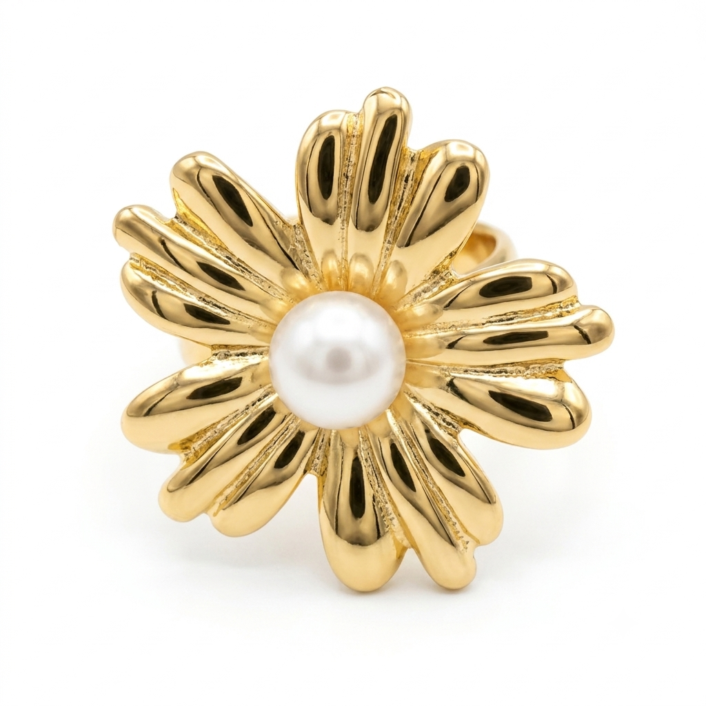 Golden Daisy Pearl Ring